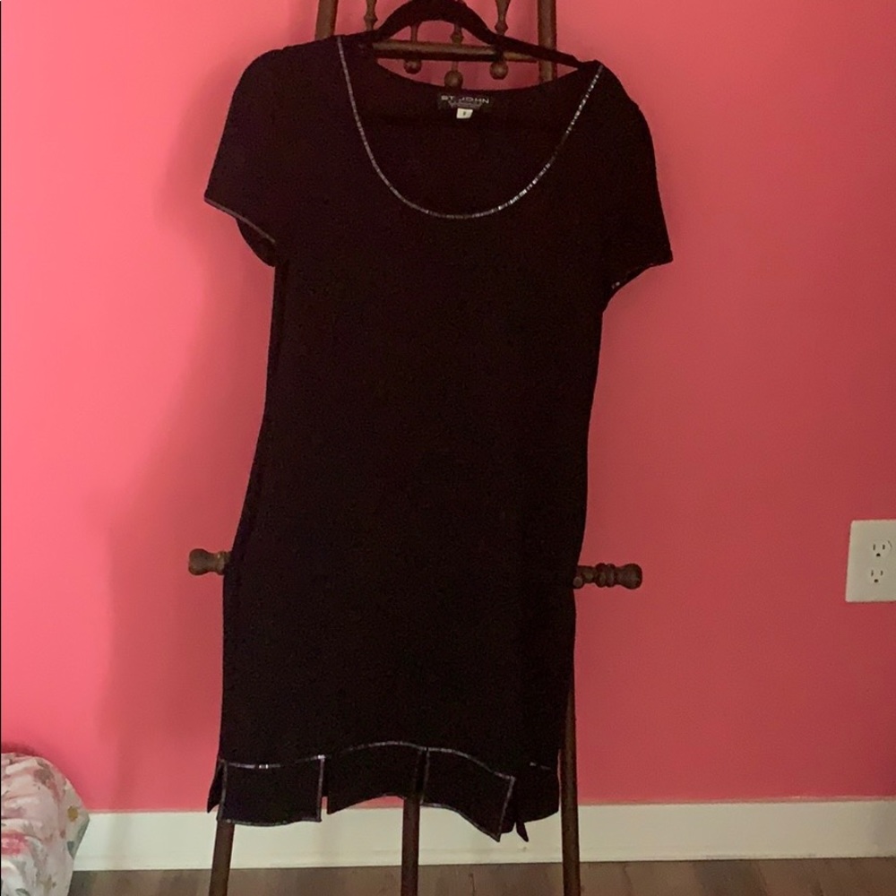 St John Black Glitter Trim Dress